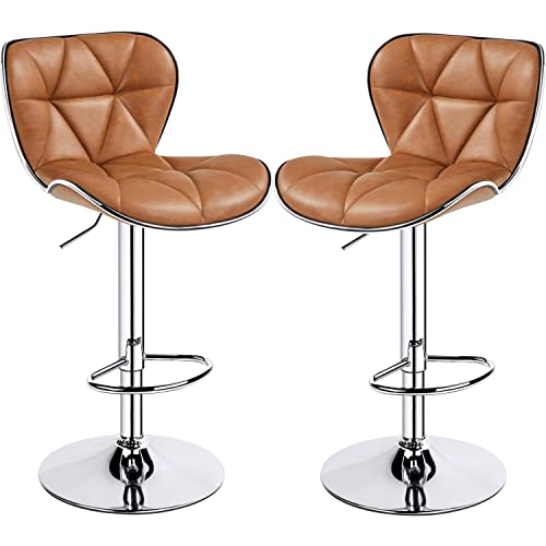 Yaheetech Bar Stools Set Of 2 Adjustable Bar Stools Pu Leather Swivel Bar Stools With Shell Back Black Pub Chairs Counter Height For Home Kitchen, Retro Brown #TOP12