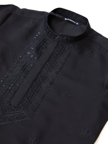 Image of See Designs Men's Long Sleeve Mandarin Collar Side Slit Cream Embroidered Chanderi Silk Straight Kurta with Pyjama