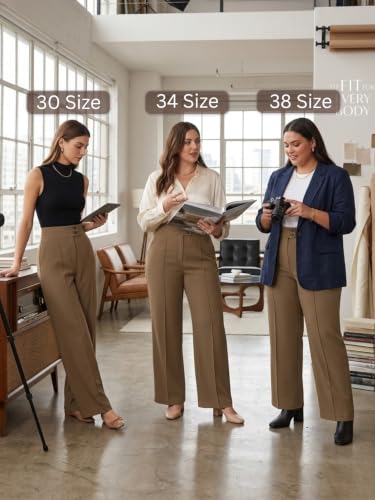Image of GRECIILOOKS Korean Style Trousers | High Waist Wide Leg Formal Pants | Ankle Length Stretchable Office Wear | Button Closure Straight Fit | Regular Fit Pants for Women
