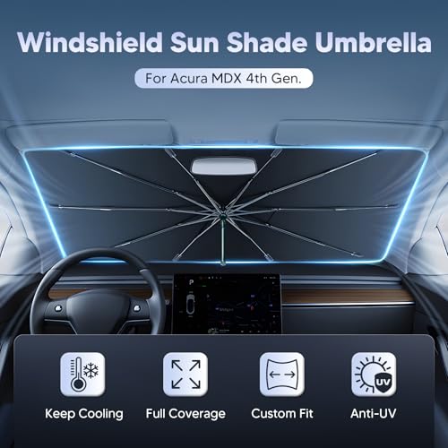 Image of Autorder Windshield Sun Shade Umbrella for 2021-2025 2026 Acura MDX Accessories,Upgraded Ice Crystal Material,Easy Setup Umbrella Sunshade for Car Windshield,100% Sun Blocking