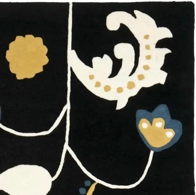 10x14 Ft Hand Tufted Wool Area Rug, Modern Abstract Floral Black Background Multicolor Design, Handmade Carpet for Living Room Bedroom Home Décor