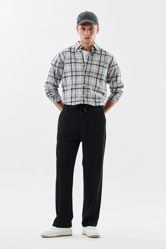 Image of SNITCH Men Trousers Casual Wear | Relaxed Fit, Drawstring Closure, Plain Pattern | Cotton Blend, Full Length, Streetwear Style