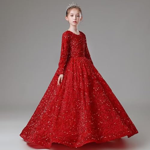 Long Sleeve Sequin Pageant Dress Sparkly Flower Girl Dresses for Wedding Prom Kids Princess Ball Gown3
