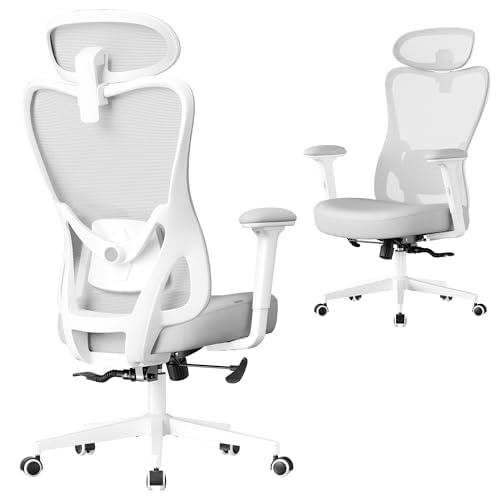 SONGMICS Silla de Oficina Ergonómica, Silla de Escritorio, con Reposacabezas y Soporte Lumbar Ajustables, Carga de 150 kg, Altura Ajustable, Gris Paloma OBN066GD01