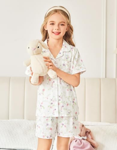 Image of Arshiner Girls Pajamas Sets Short Sleeve Kids Pjs Button Down Sleepwear