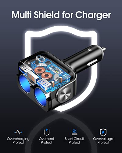 Usb C Car Charger, Buvaye 2-Socket Cigarette Lighter Splitter With 12V/24V Dual Pd30W & Qc3.0 Fast Charging, Cigarette Lighter Adapter Separate Switch Led Voltage Display For Phone, Gps, Dash Cam #TOP5