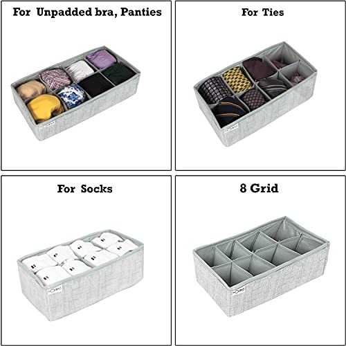Image of HOKIPO Non-Woven Fabric Undergarment Organizer Storage Box for Drawers Bra Panty Socks Tie Lingerie Organizer for Wardrobe, Grey, 8 Grids (IN-334-GRY)