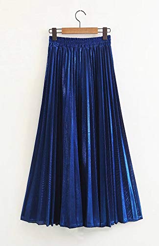 FOURSTEEDS Women's Elastic Waist Metallic Maxi Pleated Skirt A-Line Swing Solid Color Flowy Skirt2