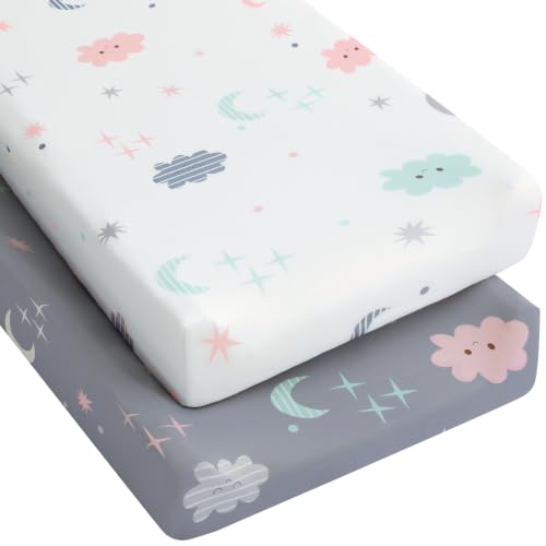 Image of Yoofoss 2-Pack Diaper Changing Pad Cover for Boys Girls 32x16 (Grey+Cloud)
