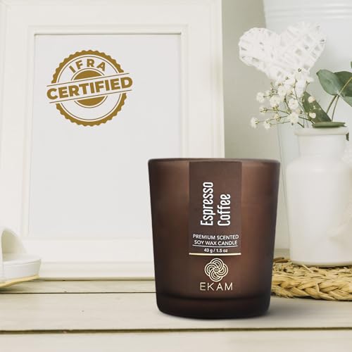 Image of EKAM Espresso Coffee Votive Soy Wax Scented Candle, 40 Grams, 10 Hours Burn Time| Long Lasting Premium Candles | Ideal for Home Decor | Gifting & Aromatherapy