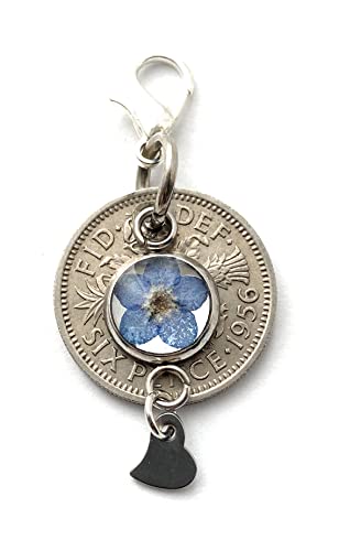Cotswold Crafts Lucky Sixpence for Bride Wedding Gift Charm with Pressed Forget-Me-Not Flower Something Blue for the Bride Lucky Charms Wedding Day Token Keepsake Bridal Shower Gift Silver