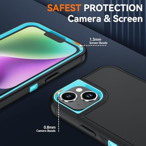 Image of SunStory Compatible with iPhone 14 Plus Case with HD Screen Protector, 3-Layer Heavy Duty Full-Body Cover,3 in 1 Hybrid Protective Case for iPhone 14 Plus 6.7 inch, BlackSkyBlue