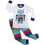 Boy's Robot Pajamas Set for Toddler 100% Cotton 2 Piece Sleepwear Pjs White 4T