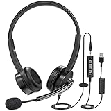 【Anschlüsse für Kopfhörerbuchse und USB-Stecker】: Das kopfhörer mit mikrofon verfügt über einen USB-Stecker und ein Audiokabel mit 3,5-mm-Buchse, um verschiedene Verbindungsanforderungen wie Mobiltelefone, Tablets, Laptops und PC zu erfüllen. Darüber hinaus bietet Ihnen die flexible Kabellänge (bis zu 2,2 m) Freiheit beim Tragen des kabelgebundenen Headsets.
