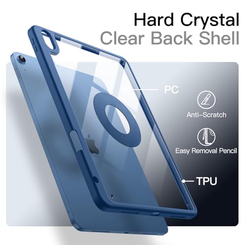 Image of JETech Magnetic Detachable Cover Case for iPad (A16) 11th /10th Generation (2025 /2022) with Pencil Holder, Removable Rotating Clear Cover, Portrait /Landscape Stand with Raised Screen View (Navy)