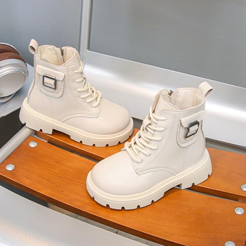 Girls Mid Calf Lace Up Boots Combat Horse Riding Side Zipper Boots PU Leather Punk Goth Little Kids Shoes with Buckle3