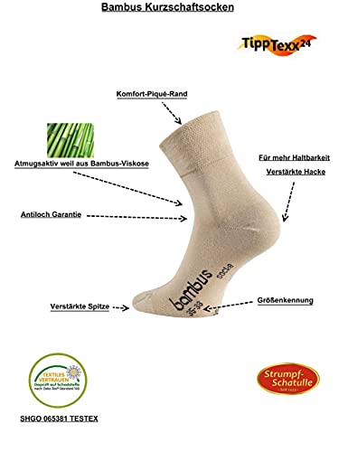 TippTexx 24 6 Paar kurze unisex Bambussocken mit Anti-Loch-Garantie sogenannte Quarter Socks – Bild 8
