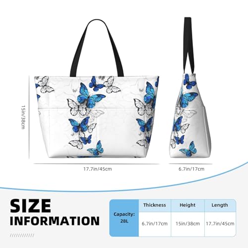 Blue Flying Butterflies Print Large Beach Tote Bag for Women Extra Large Capacity Sandproof Waterproof Pool Bag Suitable for Swimming Pool Gym Groceries Travel4