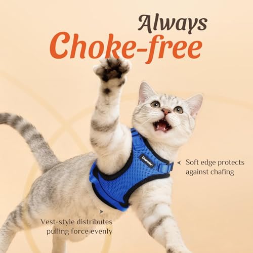 Image of Dooradar Cat Harness and Leash Set, Escape Proof Safe Adjustable Kitten Vest Harnesses for Walking, Easy Control Soft Breathable Mesh Jacket with Reflective Strips for Cats, Blue, XS