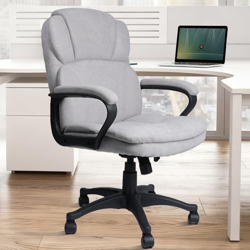 Image of CLATINA Grey Cloth Office Chair Fabric Covered Desk Chair, Adjustable Height Swivel Chairs Ergonomic Executive Chair with Arms and Wheels Comfortable Upholstered, 350 LBS