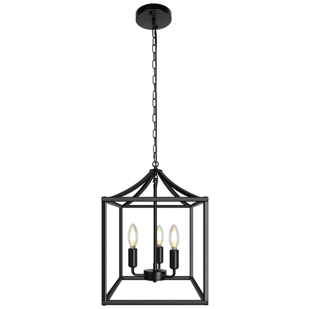 LYMSXAZOU 3-Light Rustic Lantern Fixtures – Black and Gold Chandelier Hanging Light, Adjustable Height Pendant Lamp for Farmhouse Entrance, Hall, Kitchen(Dark)