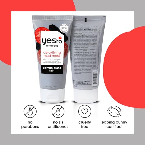Yes To Tomatoes Clear Skin Detoxifying Charcoal Mud Mask For Acne Prone Skin Draw Out Impurities And Prevent Breakouts Contains Salicylic Acid 96 Natural Ingredients, Red, Tomato, 2.006 Fl Oz - Image 4