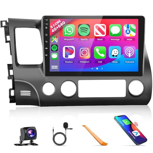 5G WiFi 8Core 4G 64G Car Radio for Honda Civic 2006-2011 Stereo Upgrade 10.1inch 1280x720P QLED Touch Screen 5.1Bluetooth DSP FM/RDS Wireless CarPlay Android Auto GPS SWC Backup Camera