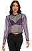 Women's Metallic Tops Long Sleeve See Through Blouse Casual Loose Sheer T Shirts for Party (PurpleBlue Metallic,XL)