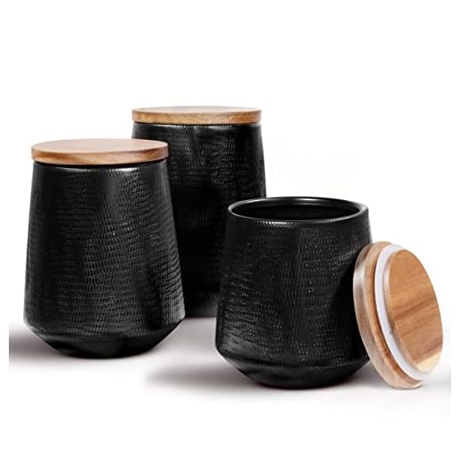 Bremel Home Black canisters set of 3 textured ceramic with bamboo lids for kitchen storage household modern unique contemporary
