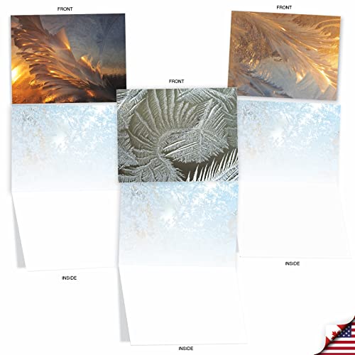 Image of The Best Card Company - 10 Blank Christmas Note Cards with Envelopes (4 x 5.12 Inch) - Fun Assorted Holiday Notecard Set (Not Foil, Layered, or Sparkled) - Ice Feathers M3283
