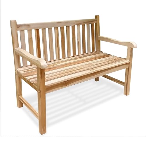 Spetebo Panchina da giardino in teak a 2 posti, con braccioli, portata 250 kg, 120 cm, in legno massiccio, per 2 persone, per balcone, terrazza, giardino