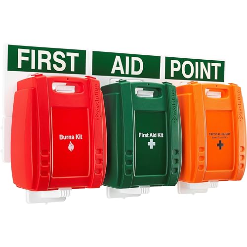 Image of Safety First Aid Group British Standard Compliant Evolution First Aid, Burns and Bleed Control Point - Comprehensive Wall-Mountable Kits Suitable for Severe Injuries