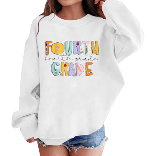 Back to School Sweatshirt for Girls Oversized Long Sleeve Fourth Grade Pattern First Day of School Pullover Tops