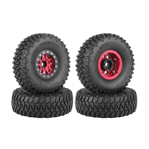 WONFAST 4PCS 1.55 Inch Aluminum Alloy 5Spoke Beadlock Wheel Rim Tyre and 95mm Rubber Tires Set for 1/10 RC Rock Crawler Car Upgrade Parts for Tamiya Axial AX90069 D90 TF2 CC01 LC70 (Red Black)