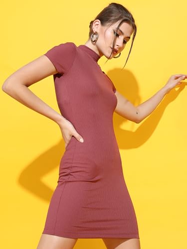 Image of Tokyo Talkies Women's Short Sleeves High Neck Solid Dresses | Stylish Dresses | Casual Dresses