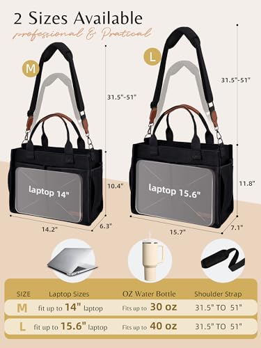 BESBESME Canvas Tote Bag for Women with Zipper & Compartments– Large Work & College Laptop Tote Crossbody Shoulder Bag4