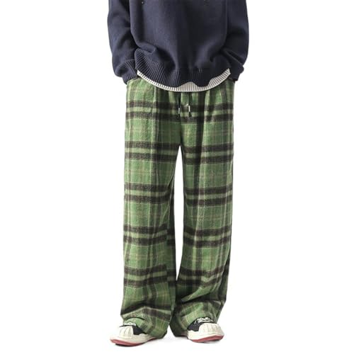 Men's Pants Fall Winter Thick Casual Plaid Wide-Leg Trouser for Men3