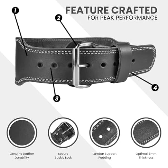 Spartan Weight Lifting Belt (5mm Thick) - Genuine Leather Lifting Belt Gym for Men & Women - Functional Workout Belt - Gym Belt for Weightlifting, Powerlifting, Squat & Deadlift - Adjustable Weightlifting Belt
