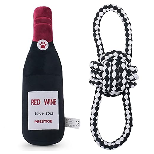 D KING D KING Dog Toys for Aggressive Chewers,Squeaky Wine Bottle Dog Toy,Puppy Teething Toys,Durable Dog Rope Toys (Black)