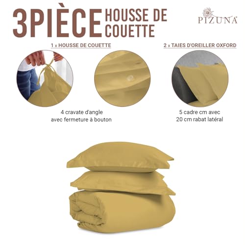 Housse de couette 220x260 or moutarde en satin de coton peigné luxe - 4