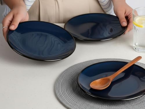 Image of Freakway Elegant Ceramic Round Quarter Plate Set, Midnight Blue, 7.5 Inch, Glossy Finish, Set of 4, Ideal for Parties and Daily Meals
