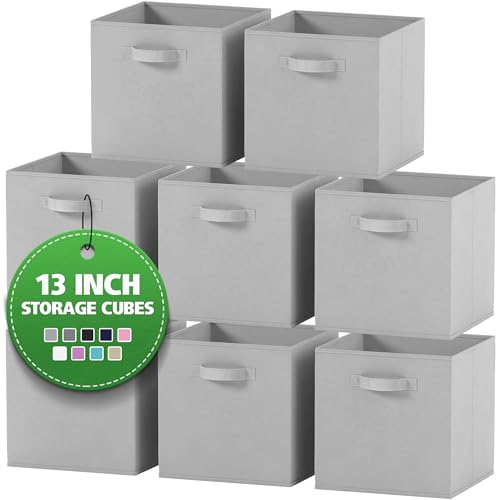 Image of Fabric Storage Cubes for Cube Organizer - 8 Pack Heavy Duty Storage Bins - 13 Inch Cube Storage Bin, Use As A Clothes Storage Box In Closet, Baskets For Shelves or Cubbies Storage bins (Light Grey)