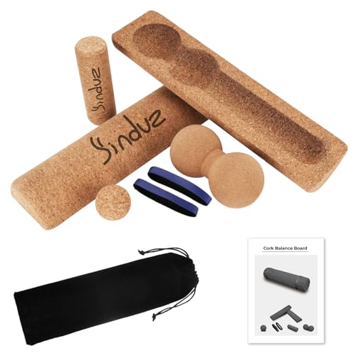 5-in-1 Cork Balance Board Kit - 15.7 Ankle Balance Board with Peanut Massage Ball Balance Trainer Foot Strengthener for Full Body Massage | Balance Stability | Improve Mobility | Prevent Falls