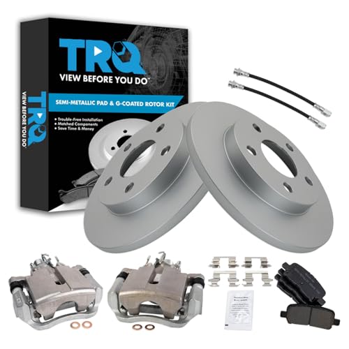 Image of TRQ Rear Brake Pad and Rotor Set Semi Metallic Coated Rotors Calipers Compatible with 2004 Pontiac Grand Prix