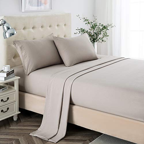Lanest Housing Queen Sheet Set, 2400 Thread Count Soft Deep Pocket Microfiber Sheets, 4 Pieces Taupe Bedding Sheets & Pillowcases