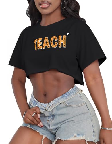 Image of Crop Tops for Women Oversized Short Sleeve T Shirts Crew Neck Cropped Tees