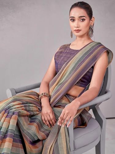 Image of Satrani Women's Shimmer Silk Printed Saree with Unstitched Blouse Piece