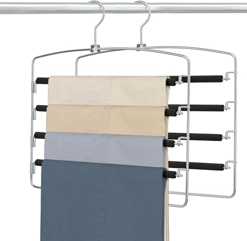 3 grucce in filo a 4 strati, multipli per pantaloni, organizer per guardaroba, salvaspazio, antiscivolo, antiscivolo, stabile per pantaloni, salvaspazio (3 pezzi)