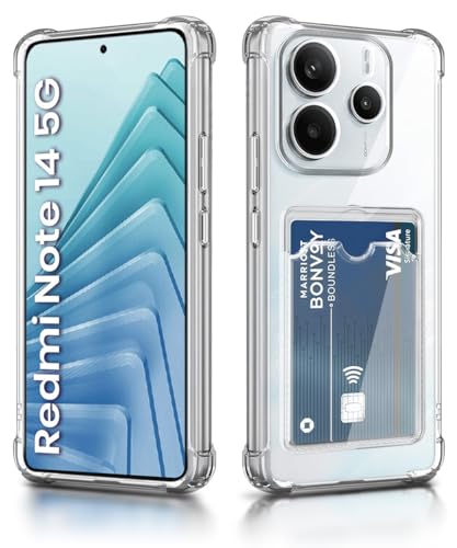 Image of WOW IMAGINE Transparent Back Cover Case for Redmi Note 14 SE 5G | Redmi Note 14 5G Flexible Built-in Slim Card Pockets Wallet | 360 Camera Protection TPU | Soft Silicone Mobile Cover - Transparent
