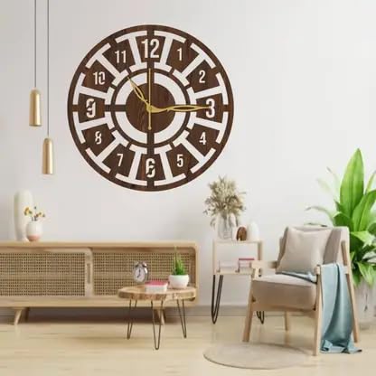 SKYVILLA Analog 30 cm x 30 cm Wall Clock Brown Without Glass | Standard Square Silent Wall Clock for Home Office Living Room Bedroom Kitchen | Decorative Easy Read Wall Watch 1